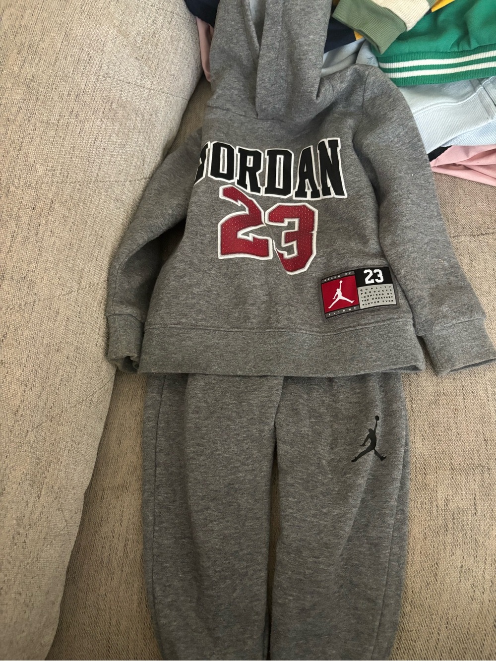 Jordan Gray Hoodie with Red Jumpman Detail